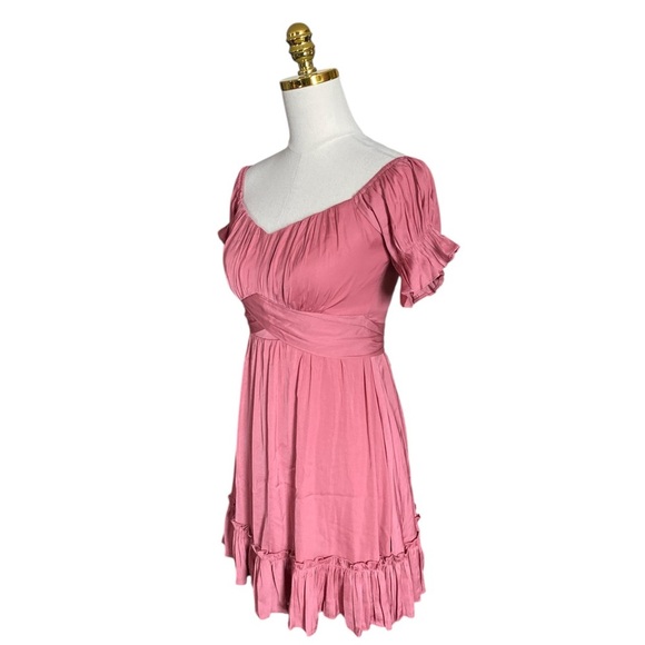SAINTS+SECRETS Coral Off-Shoulder Babydoll Ruffle Tiered Tie-back Mini Dress M - Picture 6 of 10